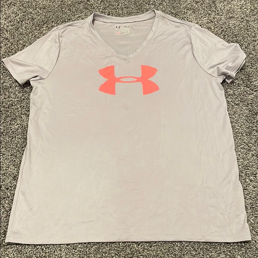 Under Armour Gray T-Shirt with Pink Logo youth XL